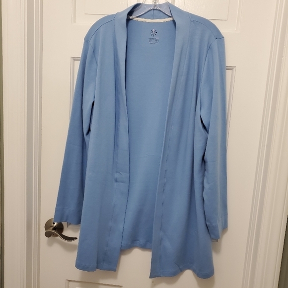 Isaac Mizrahi Light Blue Open Front Cardigan midlength Size 1X, casual comfy - Picture 7 of 10